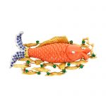Two Color Gold and Coral Fish Brooch