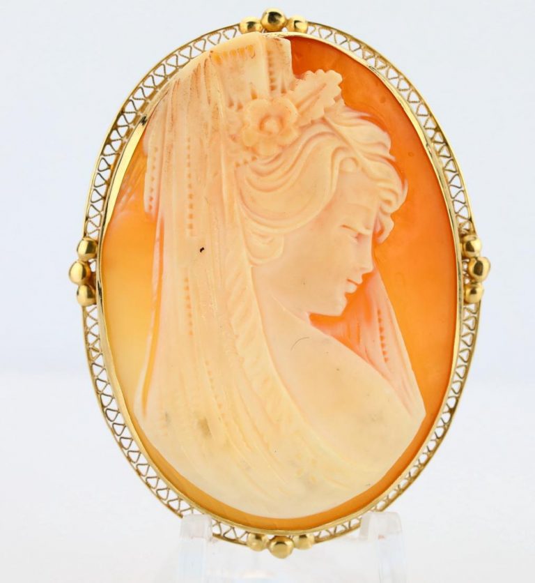 Carved Shell Brooch Pendant