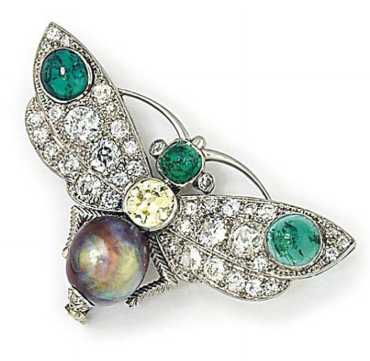 Diamond, Emerald and Pearl Butterfly Brooch