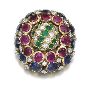 Gem set and diamond pendant brooch, Cartier