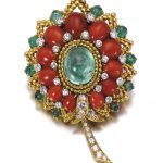 Coral, emerald and diamond clip-brooch, Bulgari
