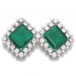 Emerald and diamond brooch of geometric design