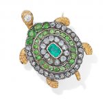An emerald, demantoid garnet and diamond turtle brooch