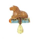 Carved Brown Jade, Glass and Hardstone Horse Brooch, Iradj Moini