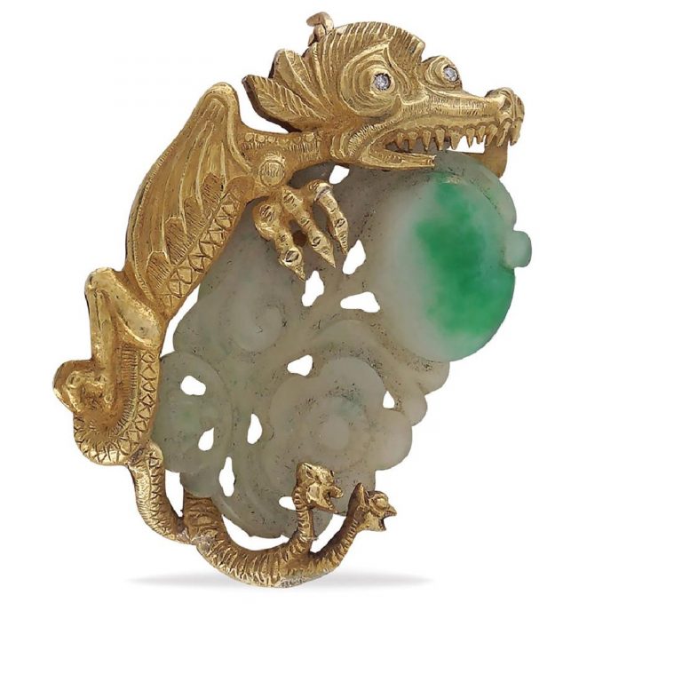 18kt gold and jade dragon brooch 1950/60s