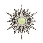 Antique Silver, Gold, Opal and Diamond Sunburst Pendant-Brooch