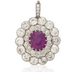COLORED SAPPHIRE AND DIAMOND PENDANT BROOCH WITH AGL REPORT
