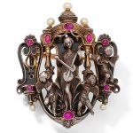A pearl, enamel and ruby 'renaissance' buckle/ brooch, by Froment Meurice, circa 1850