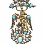 A Renaissance Revival Silver, Gold, Diamond and Turquoise Brooch