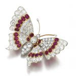 Ruby and diamond brooch designed as a butterfly