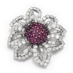 Ruby and diamond brooch Designed as a flower