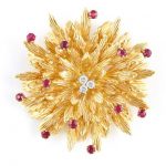 Gold, Diamond and Ruby Flower Brooch, Tiffany & Co