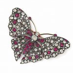 A RUBY AND DIAMOND BROOCH Modelled as butterfly
