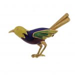 Tiffany & Co 18K Gold Enamel Bird Brooch