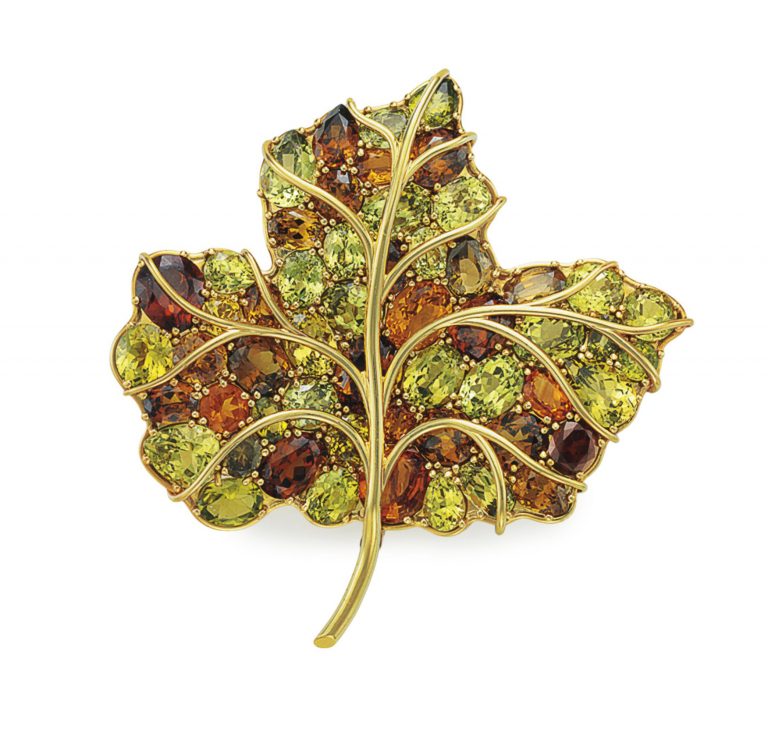 A MULTI-GEM LEAF BROOCH, BY VERDURA Designed as a maple leaf
