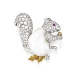 Platinum, Gold, Baroque Pearl, Diamond and Ruby Brooch, Verdura Designed as a squirrel
