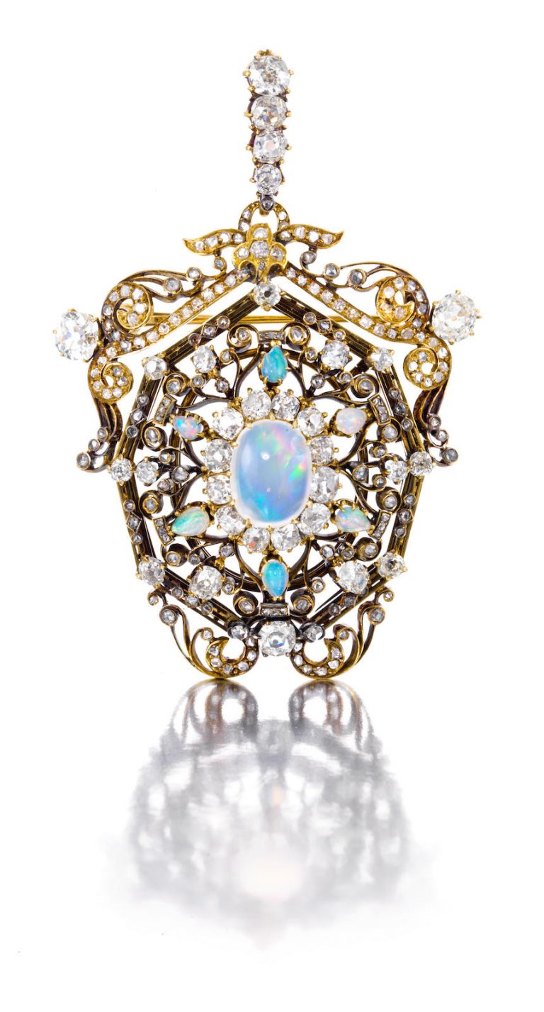A 19th Century opal and diamond pendant/brooch