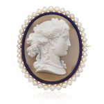 ANTIQUE AGATE CAMEO AND CULTURED PEARL BROOCH