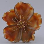 Agate, with mounted Emerald, Ruby and Citrine 14 karat gold carved floral brooch