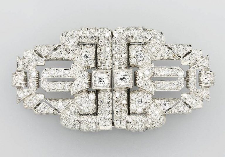 18 kt gold Art-Deco brooch with diamonds