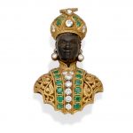 An emerald, diamond, ebony and 18k gold Blackamoor brooch, Nardi