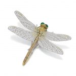 Emerald, coloured diamond and diamond dragonfly brooch, Meister