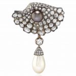 NATURAL PEARL, TREATED COLOUR CULTURED PEARL AND DIAMOND BROOCH, PETOCHI