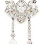 Platinum, Cultured Pearl and Diamond Brooch