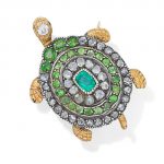 An emerald, demantoid garnet and diamond turtle brooch