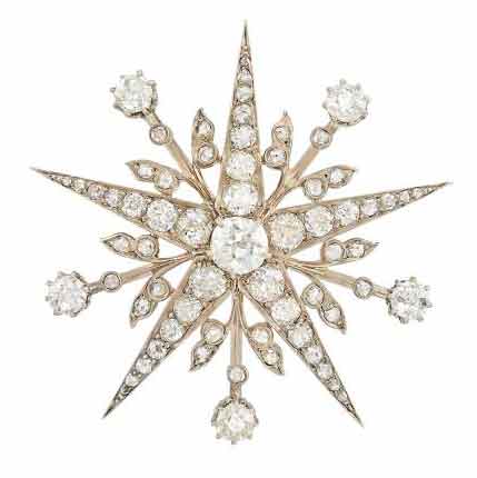 Antique Silver, Gold and Diamond Star Brooch