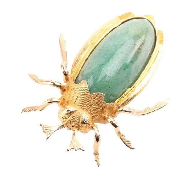 Aventurine beetle brooch